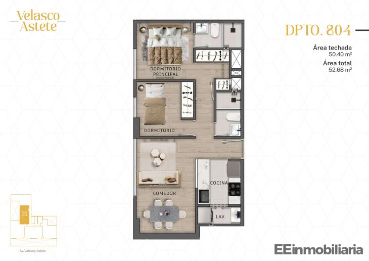 Plano del modelo DPTO. 804 del proyecto Velasco Astete en Santiago De Surco