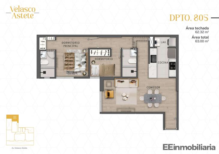 Plano del modelo DPTO. 805 del proyecto Velasco Astete en Santiago De Surco