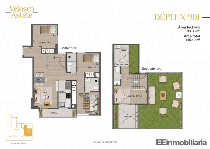 Plano del modelo DÚPLEX 901 del proyecto Velasco Astete en Santiago De Surco