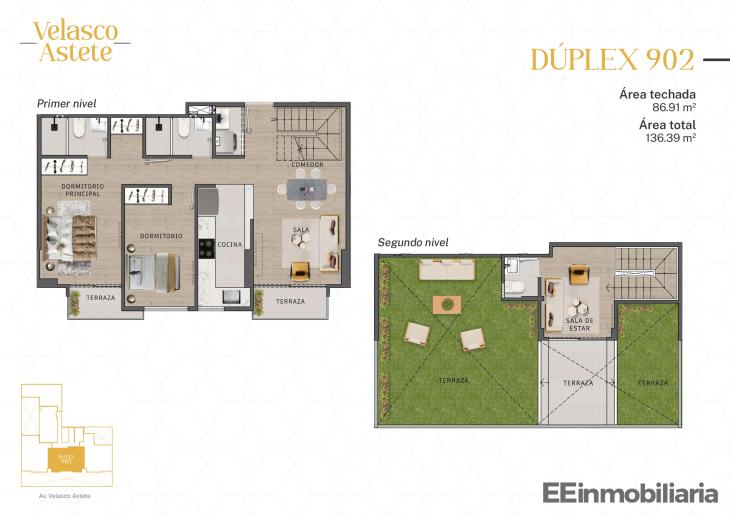 Plano del modelo DÚPLEX 902 del proyecto Velasco Astete en Santiago De Surco