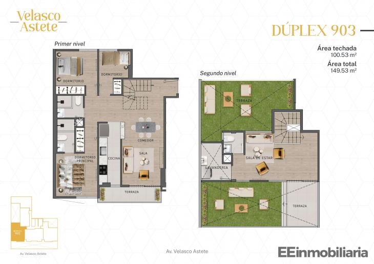 Plano del modelo DÚPLEX 903 del proyecto Velasco Astete en Santiago De Surco