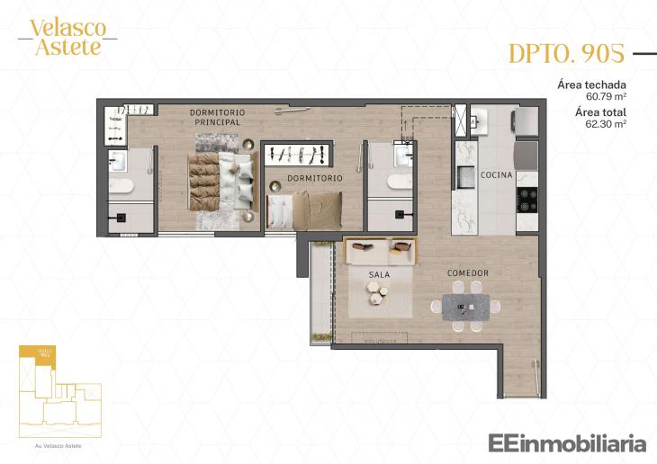 Plano del modelo DPTO. 905 del proyecto Velasco Astete en Santiago De Surco