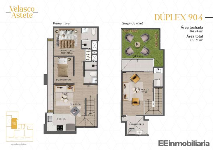 Plano del modelo DÚPLEX 904 del proyecto Velasco Astete en Santiago De Surco