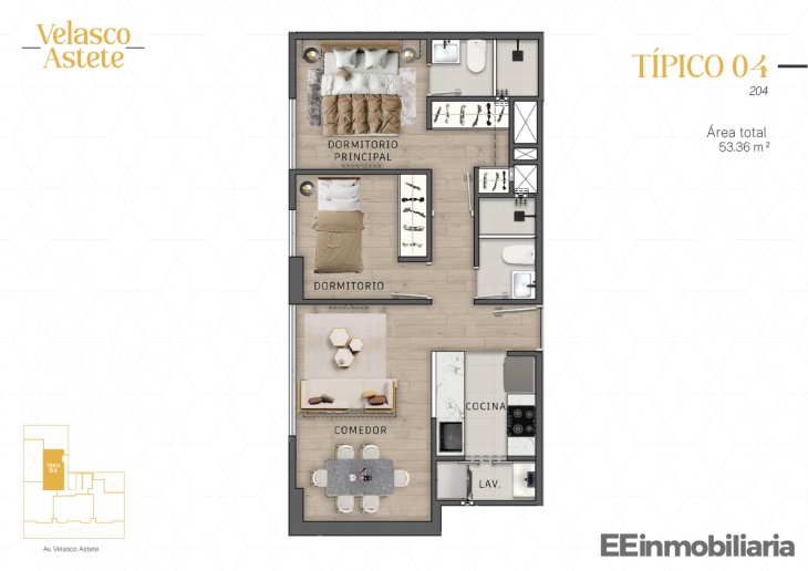 Plano del modelo TIPO 04 del proyecto Velasco Astete en Santiago De Surco