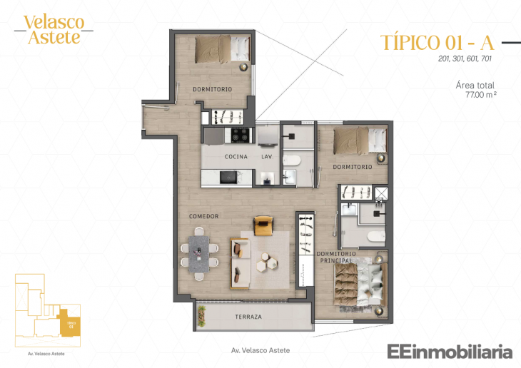 Plano del modelo TIPO 01-A del proyecto Velasco Astete en Santiago De Surco