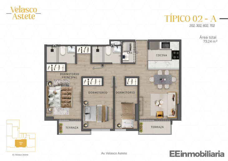 Plano del modelo TIPO 02-A del proyecto Velasco Astete en Santiago De Surco
