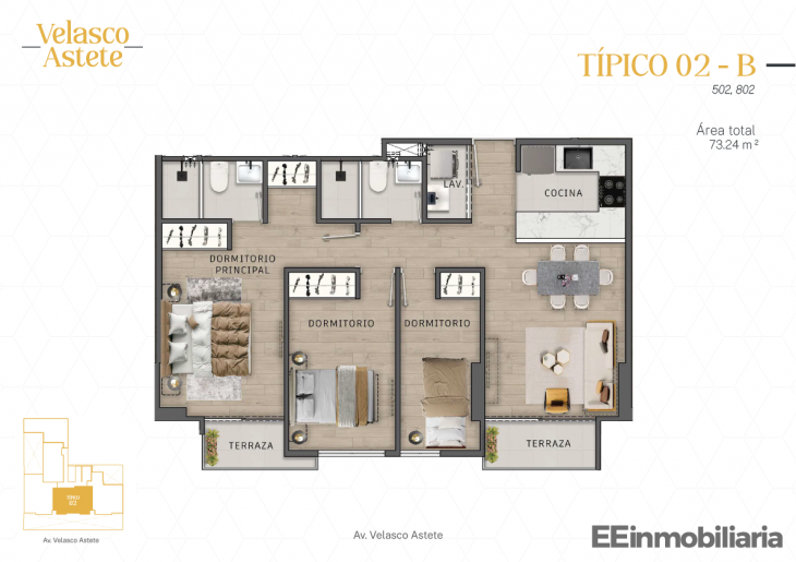 Plano del modelo TIPO 02-B del proyecto Velasco Astete en Santiago De Surco