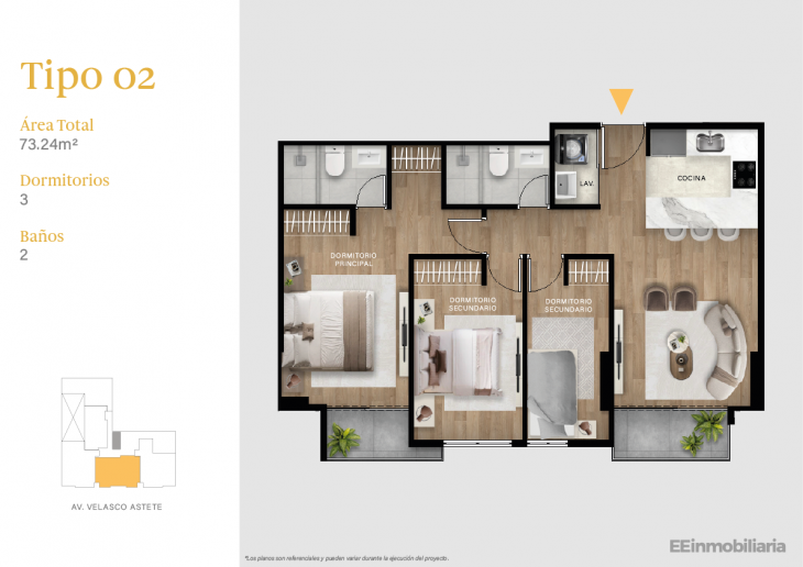 Plano del modelo TIPO 02-B del proyecto Velasco Astete en Santiago De Surco