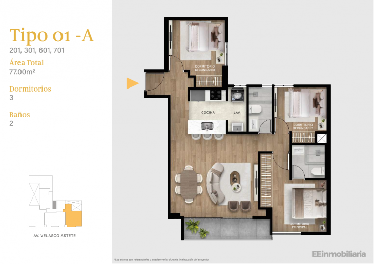 Plano del modelo TIPO 01-A del proyecto Velasco Astete en Santiago De Surco