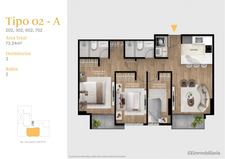 Plano del modelo TIPO 02-A del proyecto Velasco Astete en Santiago De Surco