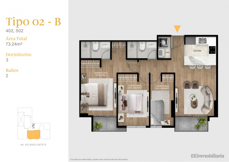Plano del modelo TIPO 02-B del proyecto Velasco Astete en Santiago De Surco