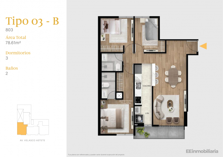 Plano del modelo TIPO 03-B del proyecto Velasco Astete en Santiago De Surco