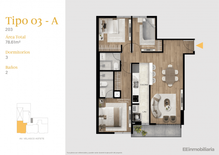Plano del modelo TIPO 03-A del proyecto Velasco Astete en Santiago De Surco