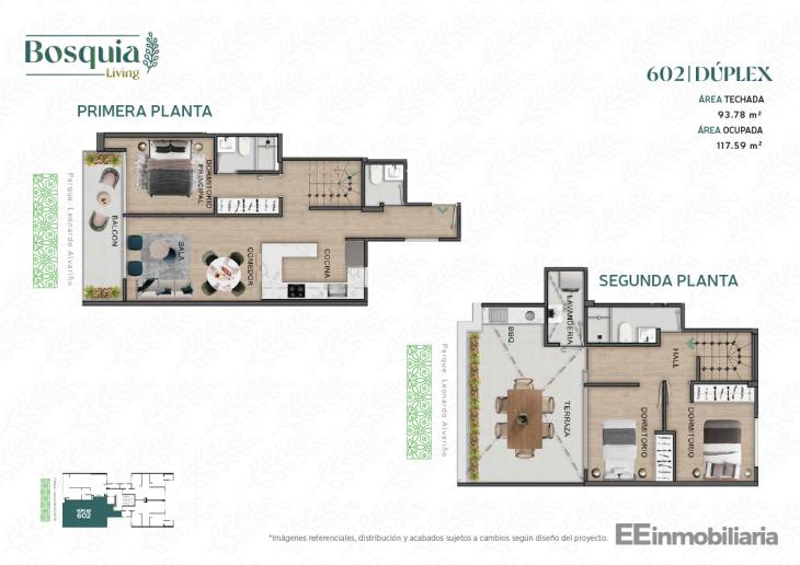 Plano del modelo DUPLEX 602 del proyecto Bosquia Living en Santiago De Surco