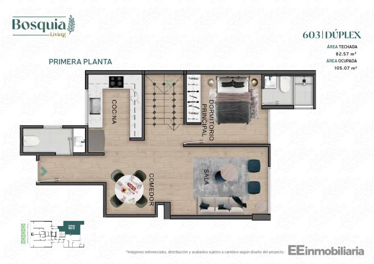 Plano del modelo DUPLEX 603 del proyecto Bosquia Living en Santiago De Surco