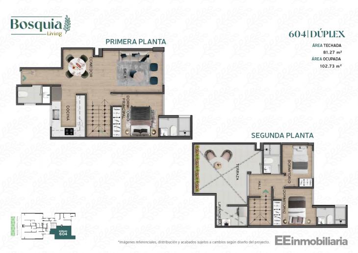 Plano del modelo DUPLEX 604 del proyecto Bosquia Living en Santiago De Surco