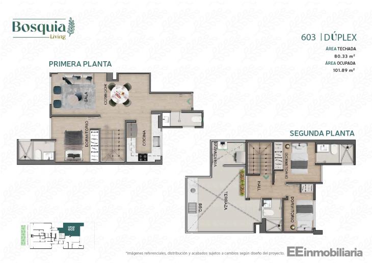 Plano del modelo DUPLEX 603 del proyecto Bosquia Living en Santiago De Surco