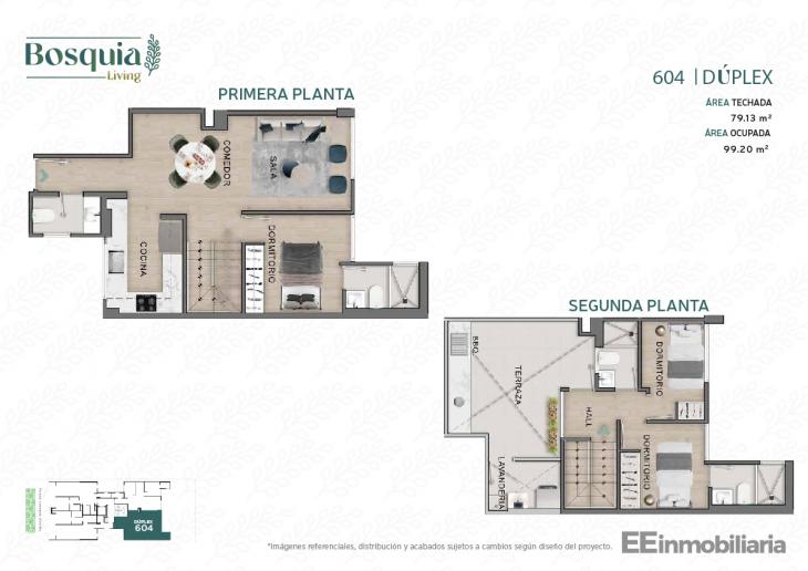 Plano del modelo DUPLEX 604 del proyecto Bosquia Living en Santiago De Surco