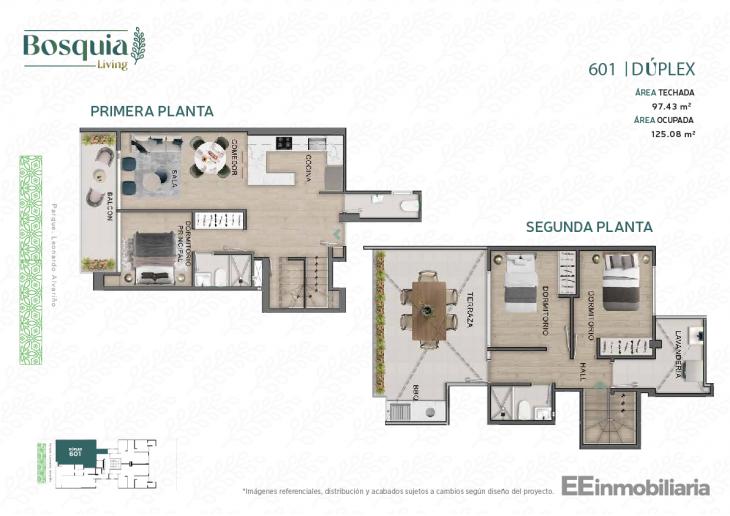 Plano del modelo DUPLEX 601 del proyecto Bosquia Living en Santiago De Surco