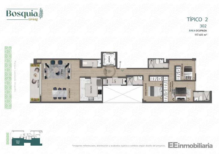 Plano del modelo Tipo 02-A del proyecto Bosquia Living en Santiago De Surco