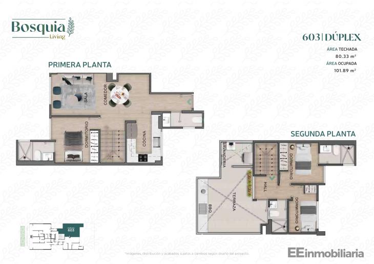 Plano del modelo DUPLEX 603 del proyecto Bosquia Living en Santiago De Surco