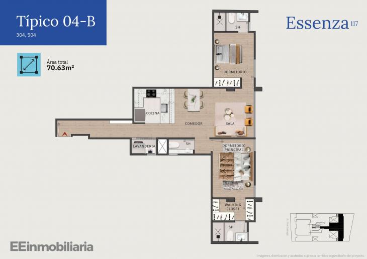 Plano del modelo Típico 4-B del proyecto Essenza 117 en Santiago De Surco