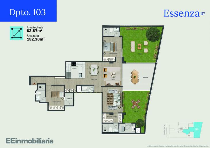 Plano del modelo Dpto. 103 del proyecto Essenza 117 en Santiago De Surco