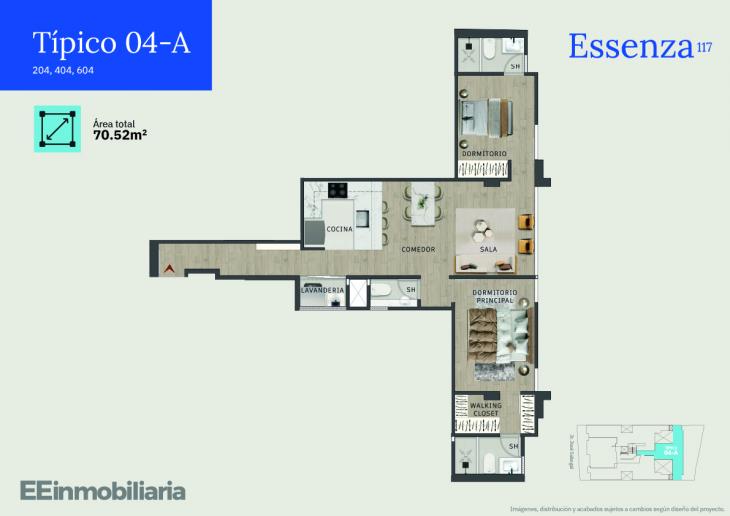 Plano del modelo Típico 4-A del proyecto Essenza 117 en Santiago De Surco