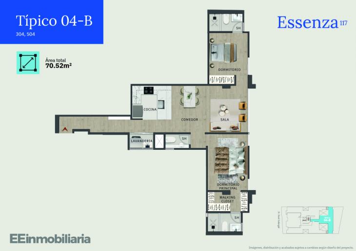 Plano del modelo Típico 4-B del proyecto Essenza 117 en Santiago De Surco