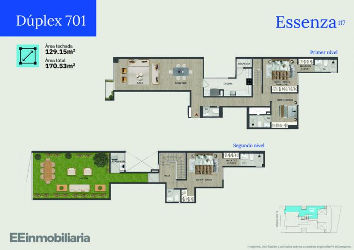 Plano del modelo Dúplex 701 del proyecto Essenza 117 en Santiago De Surco
