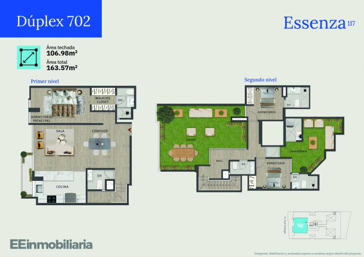 Plano del modelo Dúplex 702 del proyecto Essenza 117 en Santiago De Surco