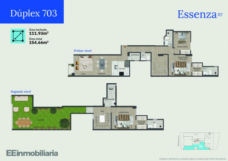 Plano del modelo Dúplex 703 del proyecto Essenza 117 en Santiago De Surco