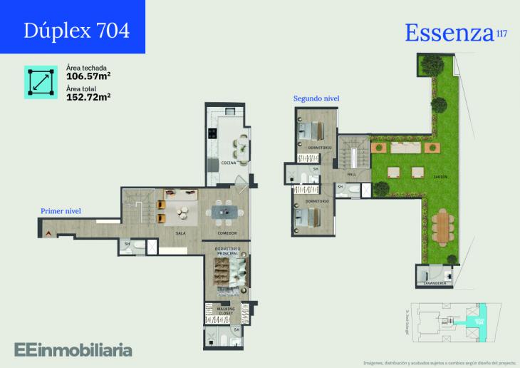 Plano del modelo Dúplex 704 del proyecto Essenza 117 en Santiago De Surco
