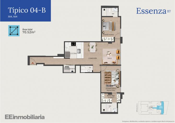 Plano del modelo Típico 4-B del proyecto Essenza 117 en Santiago De Surco