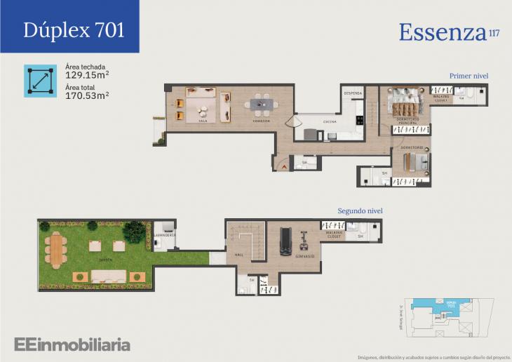 Plano del modelo Dúplex 701 del proyecto Essenza 117 en Santiago De Surco