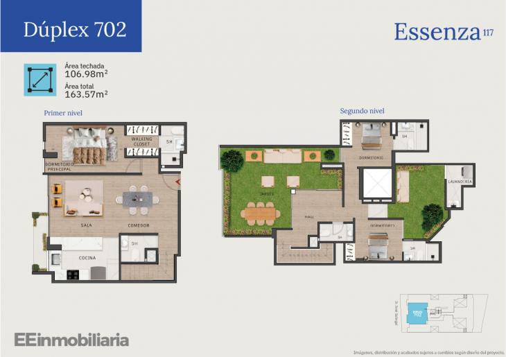 Plano del modelo Dúplex 702 del proyecto Essenza 117 en Santiago De Surco