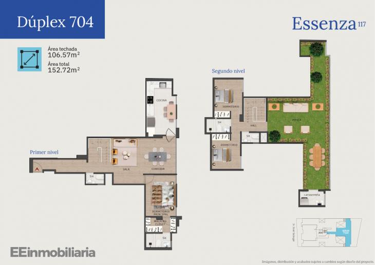 Plano del modelo Dúplex 704 del proyecto Essenza 117 en Santiago De Surco