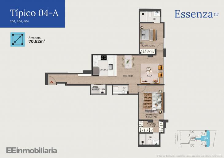 Plano del modelo Típico 4-A del proyecto Essenza 117 en Santiago De Surco