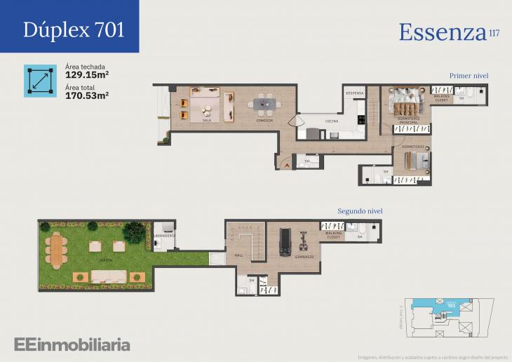 Plano del modelo Dúplex 701 del proyecto Essenza 117 en Santiago De Surco