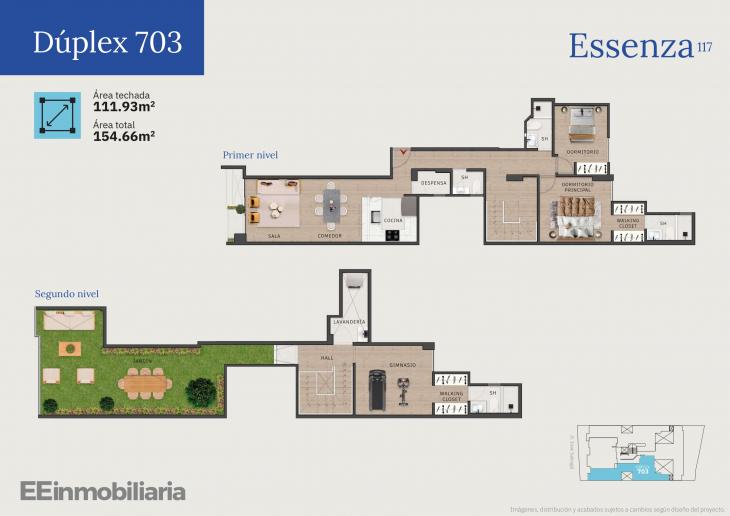Plano del modelo Dúplex 703 del proyecto Essenza 117 en Santiago De Surco