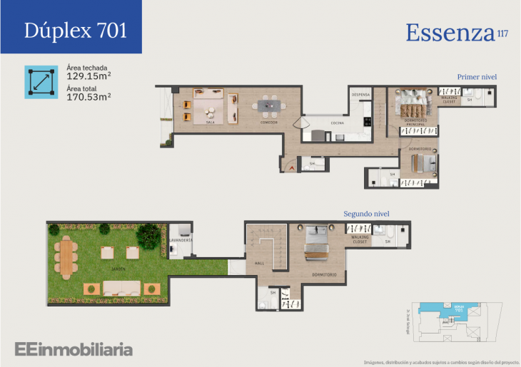 Plano del modelo Dúplex 701 del proyecto Essenza 117 en Santiago De Surco
