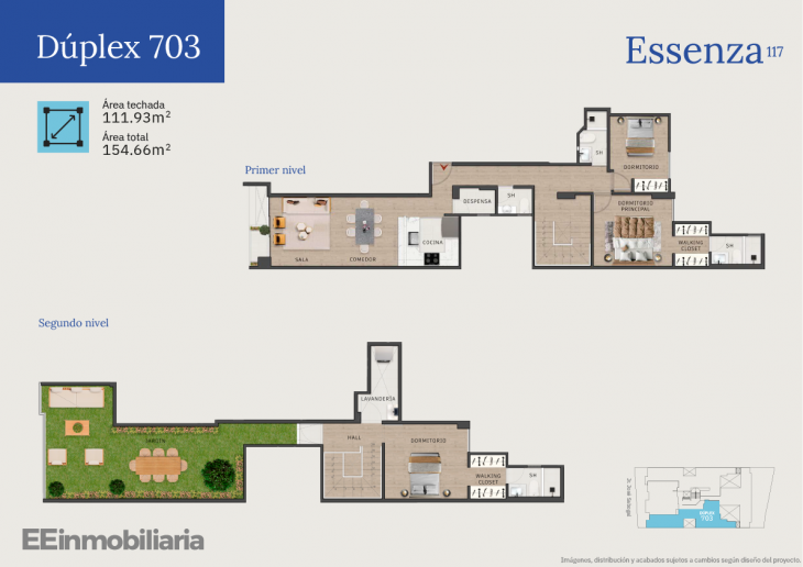 Plano del modelo Dúplex 703 del proyecto Essenza 117 en Santiago De Surco