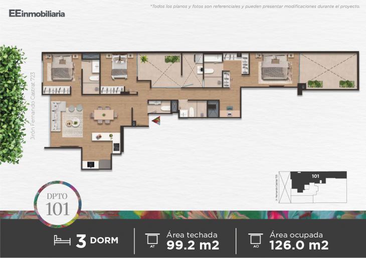 Plano del modelo Dpto. 101 del proyecto Parque Martinelli en Santiago De Surco