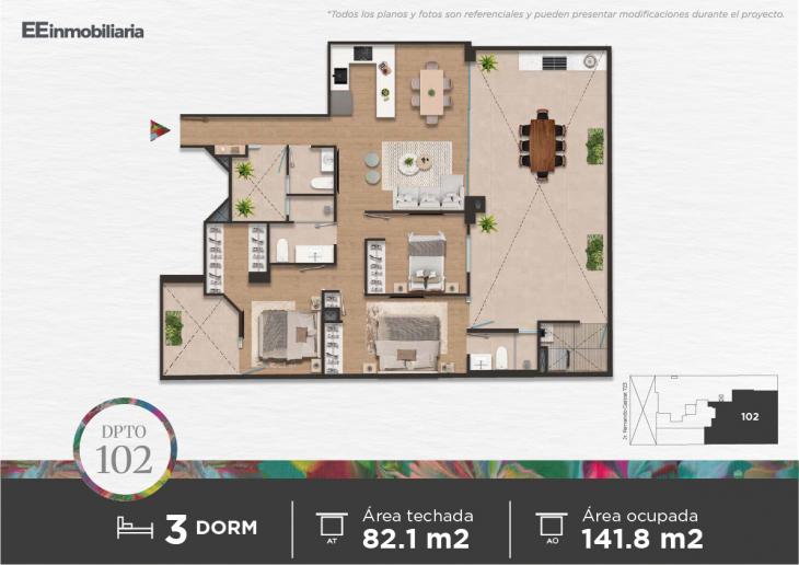 Plano del modelo Dpto. 102 del proyecto Parque Martinelli en Santiago De Surco