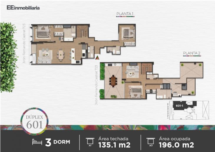 Plano del modelo DUPLEX 601 del proyecto Parque Martinelli en Santiago De Surco