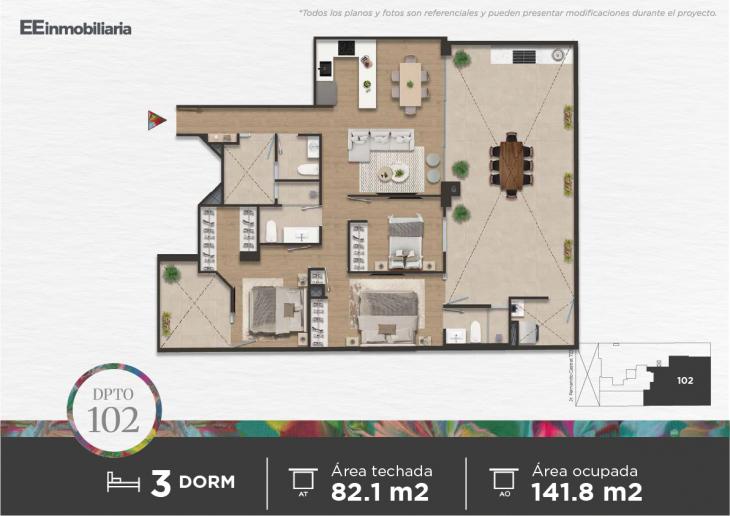 Plano del modelo Dpto. 102 del proyecto Parque Martinelli en Santiago De Surco