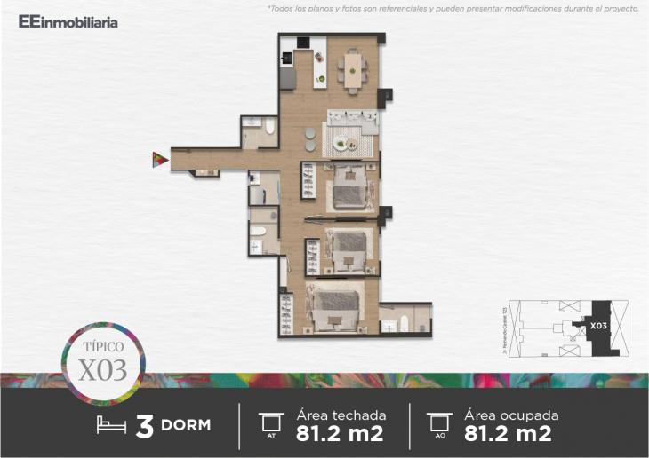 Plano del modelo Tipo 03 del proyecto Parque Martinelli en Santiago De Surco