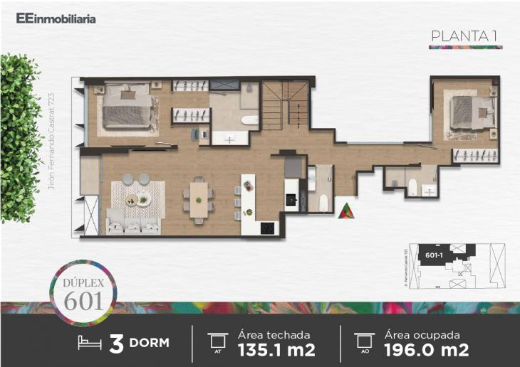 Plano del modelo DUPLEX 601 del proyecto Parque Martinelli en Santiago De Surco