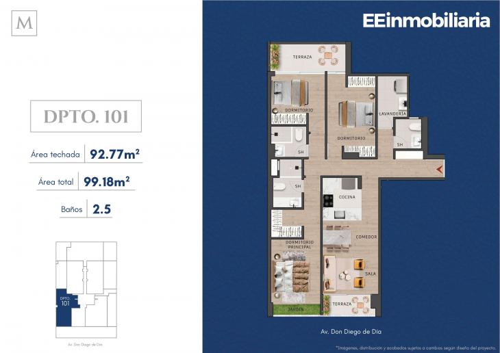 Plano del modelo Dpto. 101 del proyecto MONTELIER en Santiago De Surco
