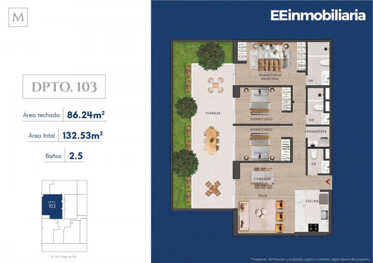 Plano del modelo Dpto. 103 del proyecto MONTELIER en Santiago De Surco